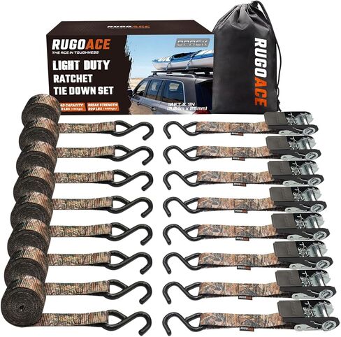 8-Pack Value Ratchet Straps for Professional Moving - 1" x 10ft Heavy Duty Tie Downs, 900lbs Break Strength - Secure Appliances, Furniture & Motorcycles for Trucks, Trailers & Cargo (Black) in Saudi Arabia