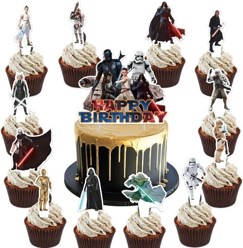 25Pcs Star Wars Birthday Party Supplies Pack Includes 1 Cake Topper 24 Cupcake Toppers for Star Wars Party Supplies in Saudi Arabia