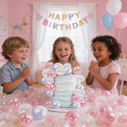 61PCS Bubble Balls Cake Toppers Mini Balloon Pearl Balls Happy Birthday Cupcake Cake Insert Topper for Birthday Party Wedding Decoration in Saudi Arabia