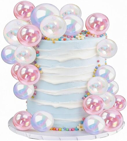61PCS Bubble Balls Cake Toppers Mini Balloon Pearl Balls Happy Birthday Cupcake Cake Insert Topper for Birthday Party Wedding Decoration in Saudi Arabia