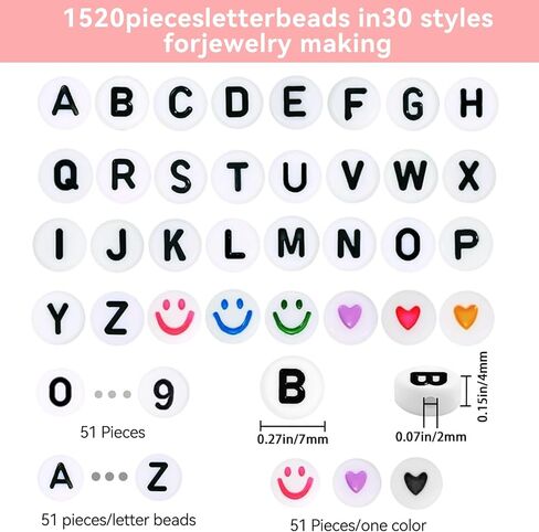 1520pcs Letter Beads Kit, Acrylic Alphabet Beads Set with 30 Grids Storage Box, DIY Bracelet Necklace Jewelry Making Kit with String in Saudi Arabia