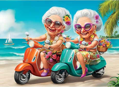 500 Piece Puzzles for Adults,Fun Grandmothers Puzzle for Teens Adult Seniors,Best Friends Beach Cruising Jigsaw Puzzle 500 Pieces,Cartoon Humor Puzzle with Letters on Back,Challenging Family Game Gift in Saudi Arabia