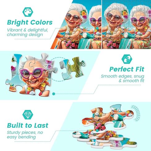 500 Piece Puzzles for Adults,Fun Grandmothers Puzzle for Teens Adult Seniors,Best Friends Beach Cruising Jigsaw Puzzle 500 Pieces,Cartoon Humor Puzzle with Letters on Back,Challenging Family Game Gift in Saudi Arabia