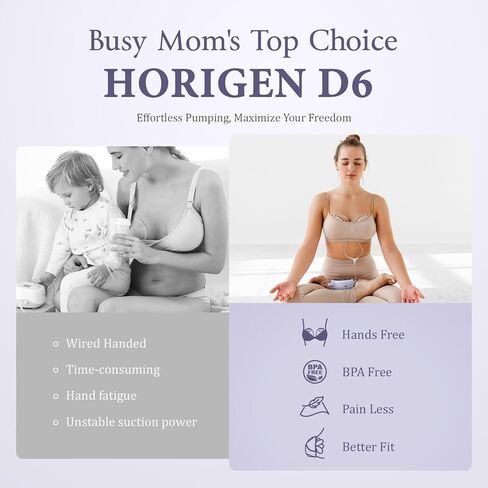Breast Pump D6, Ultra-Lightweight Hands Free Wearable Breast Pump with Upgraded Leak-Proof Double-Seal Flange, Electric Breastfeeding Pump 3 Modes | 9 Levels, 3 Fine-Tuned Rhythms, 15/17/19/21/25mm in Saudi Arabia
