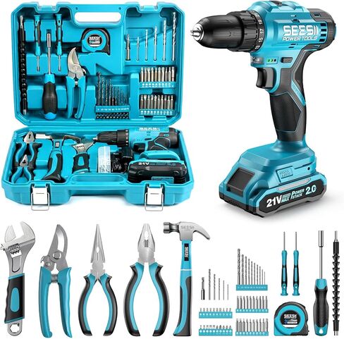 Seesii Tool Kit with Drill, 230PCS Tool Set with 21V Cordless Power Drill, The Great Helper for Home Repair and Installation, Bicycle Repair, Woodworking and Gardening Work in Saudi Arabia