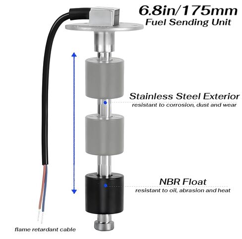 Fuel Sending Unit, 6.8in/175mm Marine Fuel Tank Sending Unit with IP67 Boat Fuel Gauge & Stainless Steel Water Level Sensor for Boat RV Truck 7.2-7.8in/185-200mm Tank in Saudi Arabia