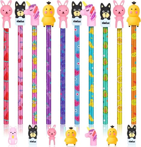 Glenmal 100 Pcs Scented Pencils for Kids Scent HB Graphite Pencils with 100 Pcs Cartoon Pencil Toppers Silicone Eraser Gift for School Office Classroom Party Reward Supplies (Fruit) in Saudi Arabia