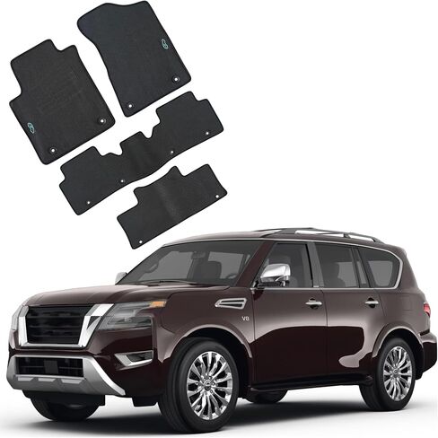 ecoMats Carpet Floor Mats Fit for 2019-2024 Nissan Armada / 2017-2024 Infiniti QX80 with Anti-Slip Driver Heel Pad, Safety Locks, Black (Bucket seat Models) in Kuwait