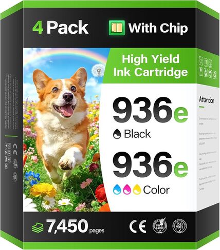936e 936XL Ink Cartridges with Chip Combo 4-Pack High Yield Replacement for HP 936 936e Ink Works with HP OfficeJet Pro 9125e 9135e 9110b 9128e 9130b 9122e 9120e Wide Format 9730e Printers Black Color in Saudi Arabia