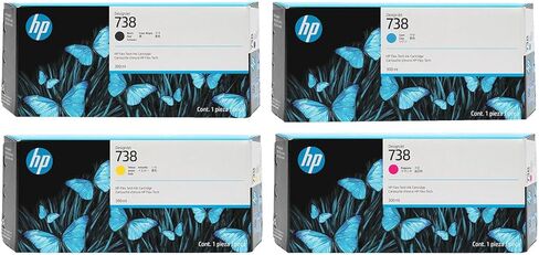 خرطوشة حبر HP 738 سعة 300 مل باللون الأسود/السماوي/الأرجواني/الأصفر DesignJet لطابعات السلسلة T850 وT950 in Kuwait