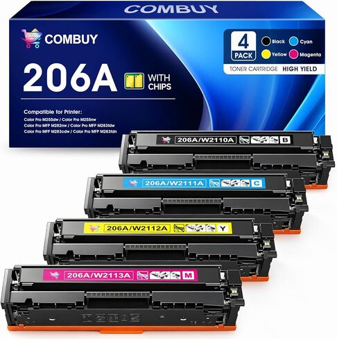 206A Toner Cartridges 4 Pack M283fdw M283cdw Compatible for HP 206A 206X Color LaserJet Pro MFP M283fdw M283cdw M255dw M282nw M283fdn M255nw M283 M282 M255 Toner with Chip Black Cyan Yellow Magenta in Saudi Arabia