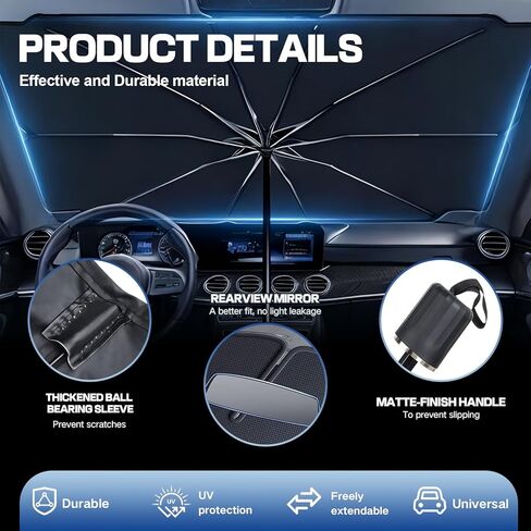 Windshield Sun Shade Umbrella,Thickened Heat Shield & UV Blocker,Scratch-Proof with Protective Tips,Keeps Interior Cool,Foldable & Universal for Cars,Trucks,SUVs,Includes Storage Bag,51.2" x 27.2" (M) in Saudi Arabia