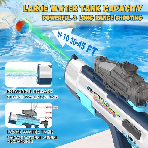 Electric Water Gun for Adults Kids,Water Gun with LED Light,Auto Reload & 850 CC Water Tank,Powerful Squirt Gun Blaster Up to 45 FT Long Range,Outdoor Yard Party Shooting Game Toy,Summer Soaker Gift. in Saudi Arabia