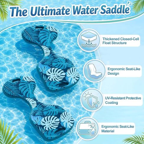 2 Pack Pool Saddle Floats for Adults - Stable & Comfortable Non-Inflatable Foam Water Saddle with Tropical Leaf Pattern, Supports Up to 250 lbs for Pool, Lake & Summer Water Fun in Saudi Arabia