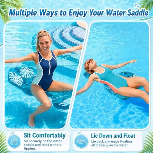 2 Pack Pool Saddle Floats for Adults - Stable & Comfortable Non-Inflatable Foam Water Saddle with Tropical Leaf Pattern, Supports Up to 250 lbs for Pool, Lake & Summer Water Fun in Saudi Arabia