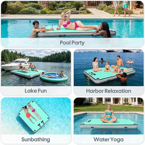 Inflatable Floating Dock, Lake Floats Pool Float Water Island Raft, Inflatable Dock River Floats Inflatable Platform for Yacht, Floating Mat for Lake, Boat Floating Mat for Pool Ocean 5FT/8FT/10FT in Kuwait