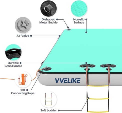 Inflatable Floating Dock, Lake Floats Pool Float Water Island Raft, Inflatable Dock River Floats Inflatable Platform for Yacht, Floating Mat for Lake, Boat Floating Mat for Pool Ocean 5FT/8FT/10FT in Kuwait