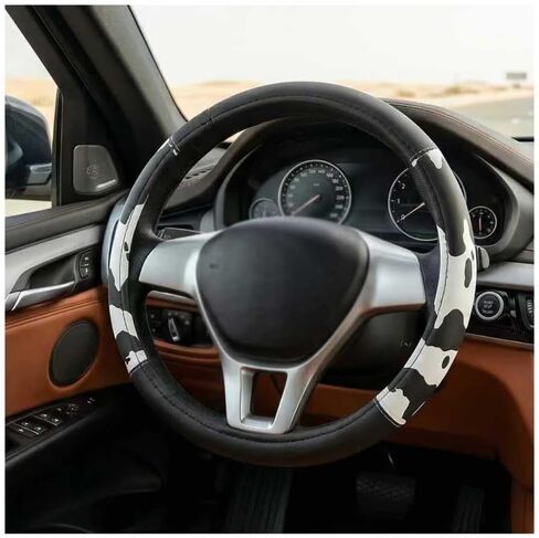 Cow Print Steering Wheel Cover, 15 Inch Breathable Leather Steering Wheel Protector Anti-Slip Cover, Universal Cow Pattern Car Wheel Wrap Interior Decor for Women Men in Saudi Arabia