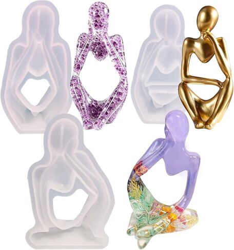 3 Pcs Thinker Statue Silicone Resin Molds Abstract Sculptures Thinking Figurines Decoration Office Desk Articles Ornaments Epoxy Silicone Casting Molds for Gifts, 3D DIY Making Home Display Crafts in Saudi Arabia