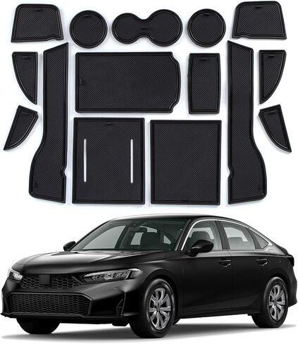 Center Console Liner for Honda Civic Sedan 2022 2023 2024 2025 2026 Door Slot Mats Cup Holder Pad for 11th Gen Civic Non-Slip Trim Interior Accessories(15pcs, Black) in Saudi Arabia
