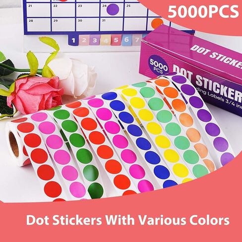 5000 PCS 3/4" Colored Dot Stickers - 10 Bright Colors Removable Color Coding Labels, Premium Adhesive Colorful Circle Stickers for Classroom, Toddler, Office, Inventory Organizing & Marking in Saudi Arabia