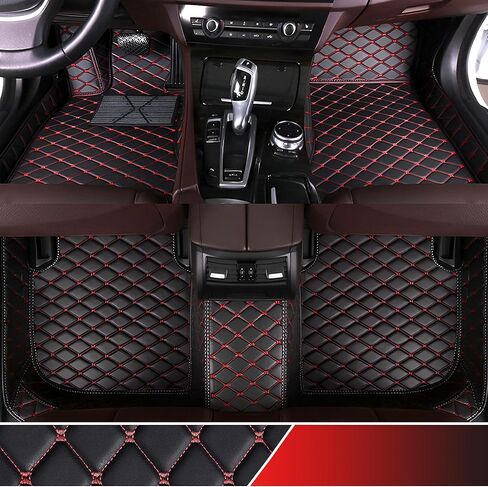 Car Floor Mats Fit for Kia K5 GT Line 2021-2024 5-Passenger- Faux Leather Floor Mats for Car,Car Mats All Weather Deep-Dish Odorless,Auto Interior Accessories (Black/Red) in Saudi Arabia