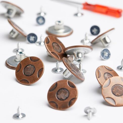 20mm No Sewing Jeans Buttons Replacement Kit with Metal Base,12 Sets Nailess Removable Metal Buttons Replacement Repair Combo Thread Rivets and Screwdrivers(N2) in Saudi Arabia