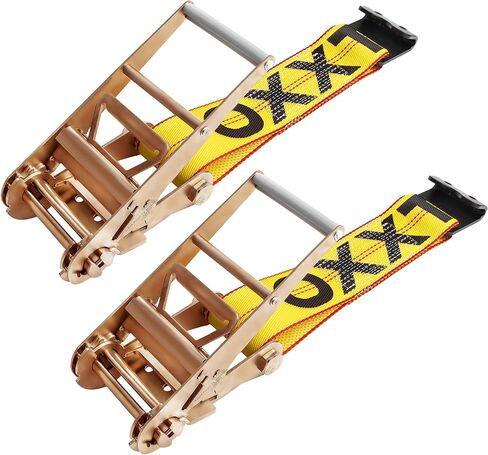 4 Inch Ratchet Strap with Flat Hook Fixed End, Heavy Duty Replacement for Flatbed Trailer, Vehicle Tie Down Straps, Cargo Control, 6600lbs WLL - 2 Pack in Saudi Arabia