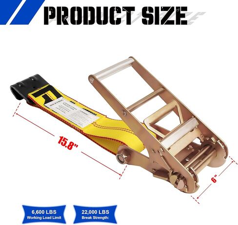 4 Inch Ratchet Strap with Flat Hook Fixed End, Heavy Duty Replacement for Flatbed Trailer, Vehicle Tie Down Straps, Cargo Control, 6600lbs WLL - 2 Pack in Saudi Arabia
