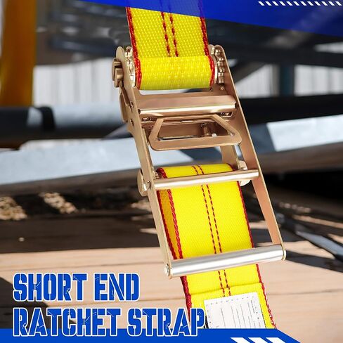 4 Inch Ratchet Strap with Flat Hook Fixed End, Heavy Duty Replacement for Flatbed Trailer, Vehicle Tie Down Straps, Cargo Control, 6600lbs WLL - 2 Pack in Saudi Arabia
