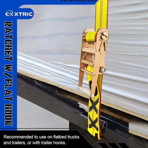 4 Inch Ratchet Strap with Flat Hook Fixed End, Heavy Duty Replacement for Flatbed Trailer, Vehicle Tie Down Straps, Cargo Control, 6600lbs WLL - 2 Pack in Saudi Arabia