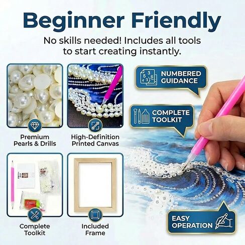 مجموعة طلاء اللؤلؤ ثلاثية الأبعاد من vhemo DIY مع إطار خشبي - مجموعات فنية ماسية مطورة للبالغين، جاهزة لتعليق لوحة الأحجار الكريمة، طلاء مريح بالأرقام، حرفة فسيفساء إبداعية (أزهار ذهبية) in Kuwait