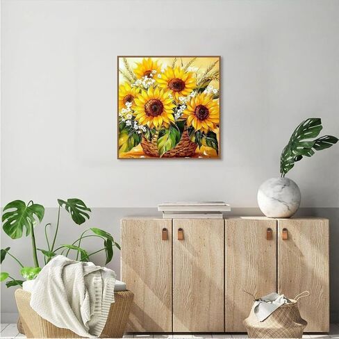 مجموعات الطلاء الماسي 5D DIY للبالغين، عباد الشمس الحفر الكامل التطريز عبر غرزة الكريستال حجر الراين لوحات صور الفنون جدار ديكور اللوحة النقاط مجموعات 12 × 12 بوصة in Kuwait
