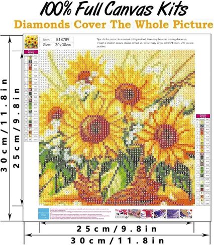 مجموعات الطلاء الماسي 5D DIY للبالغين، عباد الشمس الحفر الكامل التطريز عبر غرزة الكريستال حجر الراين لوحات صور الفنون جدار ديكور اللوحة النقاط مجموعات 12 × 12 بوصة in Kuwait