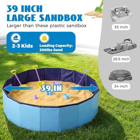 Large Sand Box Set with Lid Cover & Umbrella, Including 7Pcs Sand Toys for Kids Toddlers, 39Inch Big Portable Sandpit for Outdoor Indoor Backyard Patio Beach Dog, Hold up 200lbs Sand in Saudi Arabia