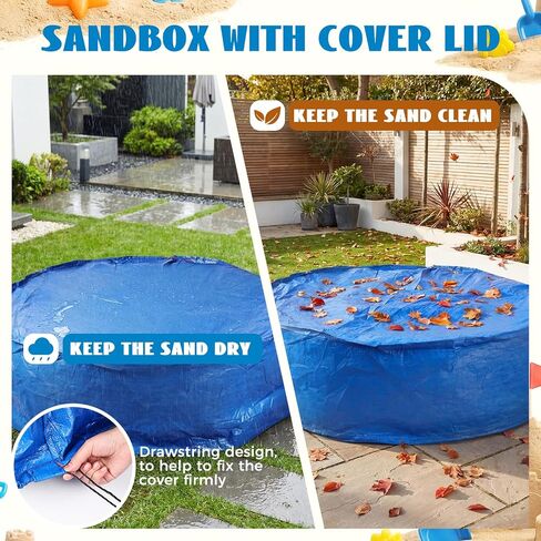 Large Sand Box Set with Lid Cover & Umbrella, Including 7Pcs Sand Toys for Kids Toddlers, 39Inch Big Portable Sandpit for Outdoor Indoor Backyard Patio Beach Dog, Hold up 200lbs Sand in Saudi Arabia