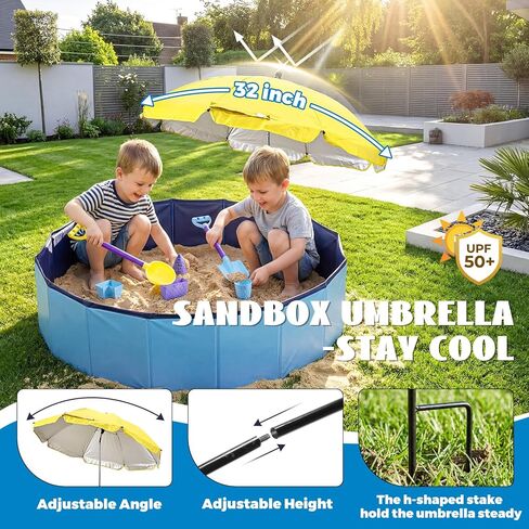 Large Sand Box Set with Lid Cover & Umbrella, Including 7Pcs Sand Toys for Kids Toddlers, 39Inch Big Portable Sandpit for Outdoor Indoor Backyard Patio Beach Dog, Hold up 200lbs Sand in Saudi Arabia