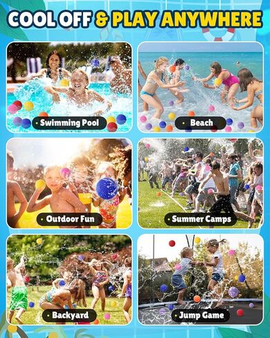 LQYoyz 100 Pcs Reusable Water Balloons for Kids - Quick Fill Water Toys for Toddler Pool Toys, Summer Outdoor Games pool toys for kids ages 4-12 with Refillable Water Balls in Saudi Arabia