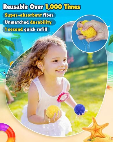 LQYoyz 100 Pcs Reusable Water Balloons for Kids - Quick Fill Water Toys for Toddler Pool Toys, Summer Outdoor Games pool toys for kids ages 4-12 with Refillable Water Balls in Saudi Arabia