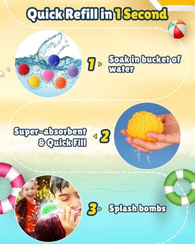 LQYoyz 100 Pcs Reusable Water Balloons for Kids - Quick Fill Water Toys for Toddler Pool Toys, Summer Outdoor Games pool toys for kids ages 4-12 with Refillable Water Balls in Saudi Arabia