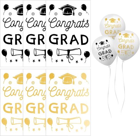 Totelux 6Pcs Graduation Balloon Stickers Congrats Grads Bobo Balloon Stickers Grad Cap Clear Balloons Decals for Graduation Season DIY Balloons Decoration Supplies (Gold Black) in Saudi Arabia