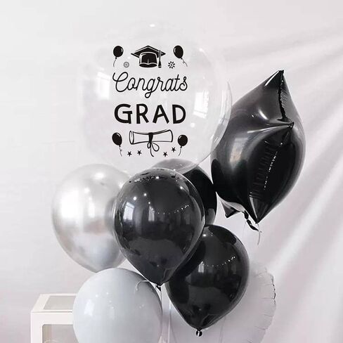 Totelux 6Pcs Graduation Balloon Stickers Congrats Grads Bobo Balloon Stickers Grad Cap Clear Balloons Decals for Graduation Season DIY Balloons Decoration Supplies (Gold Black) in Saudi Arabia