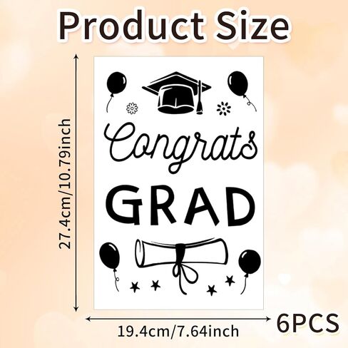 Totelux 6Pcs Graduation Balloon Stickers Congrats Grads Bobo Balloon Stickers Grad Cap Clear Balloons Decals for Graduation Season DIY Balloons Decoration Supplies (Gold Black) in Saudi Arabia