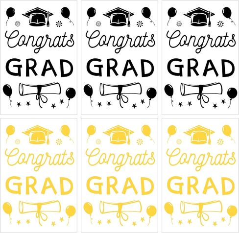 Totelux 6Pcs Graduation Balloon Stickers Congrats Grads Bobo Balloon Stickers Grad Cap Clear Balloons Decals for Graduation Season DIY Balloons Decoration Supplies (Gold Black) in Saudi Arabia