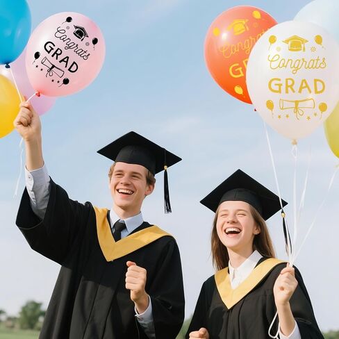 Totelux 6Pcs Graduation Balloon Stickers Congrats Grads Bobo Balloon Stickers Grad Cap Clear Balloons Decals for Graduation Season DIY Balloons Decoration Supplies (Gold Black) in Saudi Arabia