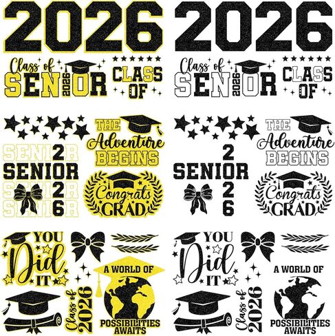 Dazoratix Graduation Iron on Patches - 6 Sheets Senior Class of 2026 Glitter Heat Decal DTF Transfers Ready to Press Viny Sticker for Clothing Stole Skirts Shirt Cap DIY Craft Decoration (Pink Silver) in Saudi Arabia