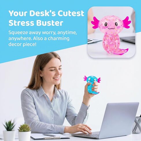 2 Pack Squishy Axolotl Stress Toys, Glitter Squishy Stress Sugar Balls Bulk, Squeeze Stress Sugar Ball, Sensory Fidget Toy for Kids & Adults, Party Favors and Easter Gifts (Pink & Blue) in Kuwait