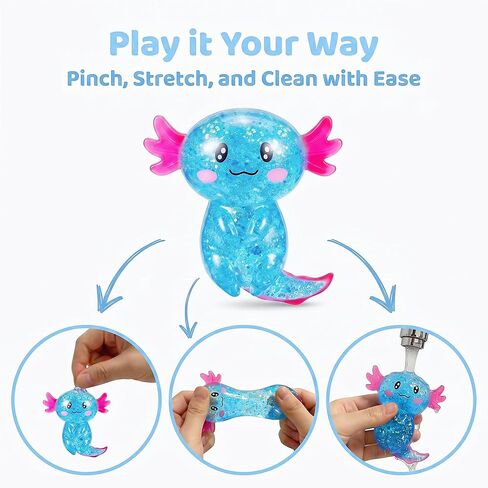 2 Pack Squishy Axolotl Stress Toys, Glitter Squishy Stress Sugar Balls Bulk, Squeeze Stress Sugar Ball, Sensory Fidget Toy for Kids & Adults, Party Favors and Easter Gifts (Pink & Blue) in Kuwait