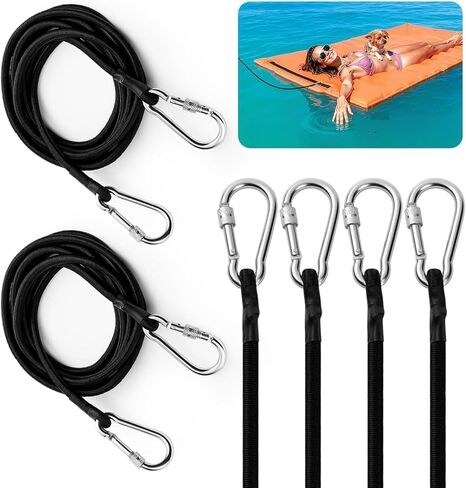 4 Pcs 118 Inch Lily Pad Bungee Cord with Floating Locking Carabiners, Heavy Duty Foam Water Pad Anchor Kit, Floating Mat Tether for Secure Mooring to Prevent Drifting Away for Dock, Raft, Kayak in Saudi Arabia