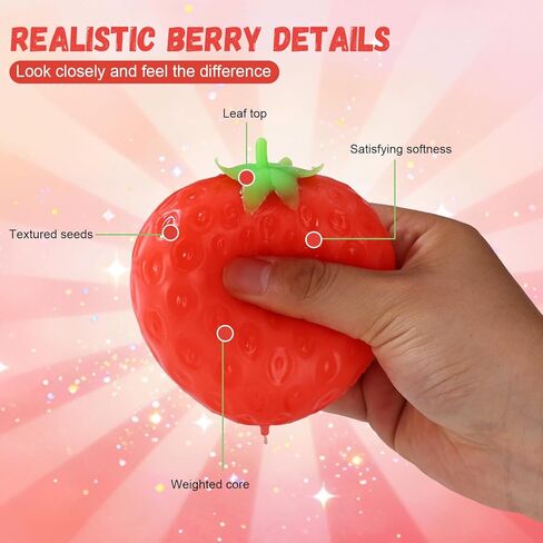 2 Pcs Strawberry Squeeze , Realistic Squishy Strawberry Fidget Cute Fruit Slow Rising Pressure Ball for Adults Party Favors in Saudi Arabia
